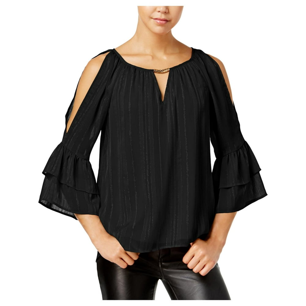 BCX Womens Juniors Sheer Metallic Stripes Blouse Black S - Walmart.com ...