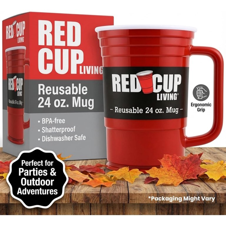 Red Cup Living Reusable Plastic Coffee Mug, 24 oz mug - Set of 2