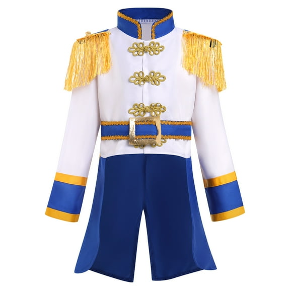 IBTOM CASTLE Toddler Kids Boys Halloween Costume Prince Charming Royal Guard Pirate Jacket Role Play Dress up 3-4 Years White Blue