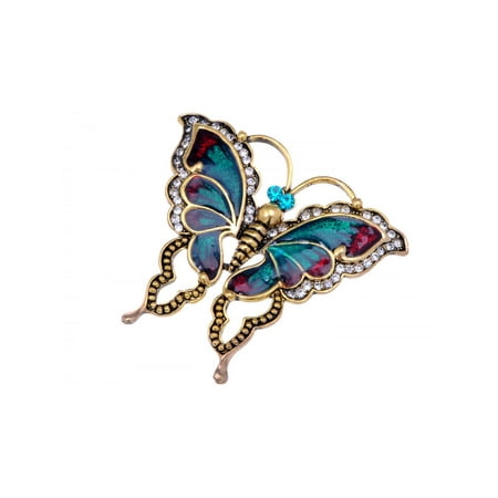 Golden Vintage Brooch - Womens Antique Golden Tone Turquoise Red Vintage Butterfly Brooch Pin