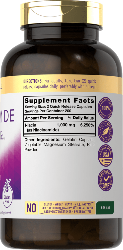Niacinamide | 1000 mg | 400 Capsules | High Potency Formula | by Carlyle