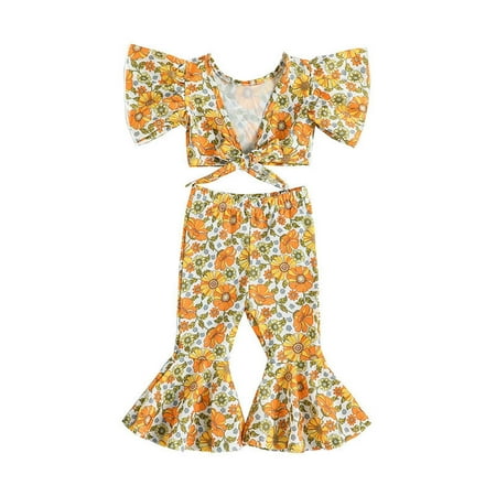 

ZHAGHMIN Toddler Girl Cami Crop Tops And Sweatpants Set Kids Toddler Baby Girls Short Sleeve Vest Tops Flower Print Bell Bottom Pants Outfits Set Clothes 6 Month Girl Clothes Toddler Girl Skirt Set