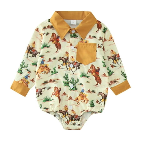 

Youmylove Boys Long Sleeve Cartoon Printed Romper Bodysuits Gentleman Clothes Child Jumpsuits Clothing Dailywear