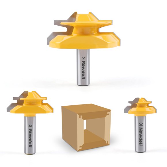 Juego de brocas para fresar inglete Lock Newdeli, 45 grados, 1/2 pulgada, 3 unidades
