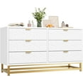 thumbnail image 2 of Garvee Dresser for Bedroom, 6 Drawer Dresser Organizer with Golden Metal Handle and Legs, Modern Chest of Drawers, Large Dresser for Closet, Hallway, Living Room, Entryway(White), 2 of 6