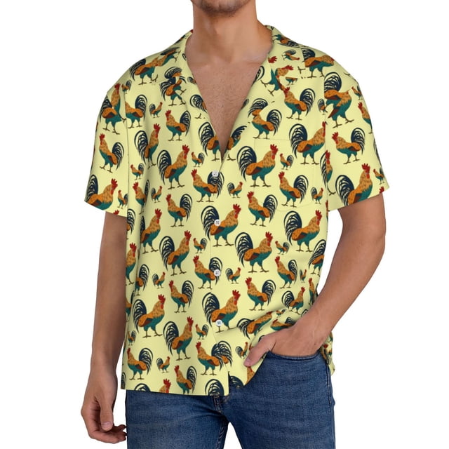 Fotbe Roosters In Farm Camisa Estampada de Manga Corta para Hombre, Casual de Verano, Estilo Playero, Sin Arrugas-X-Large