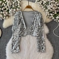 thumbnail image 2 of Lkhaha Kids Black Sequin Bolero Jacket Long Sleeve Cropped Shrug Sparkly Party Outerwear Silver 13-14 Years, 2 of 6