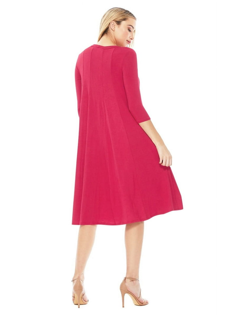 Women's Loose Fit 3/4 Sleeve Round Neck Jersey Knit A-Line Solid Midi Dress  - Walmart.com