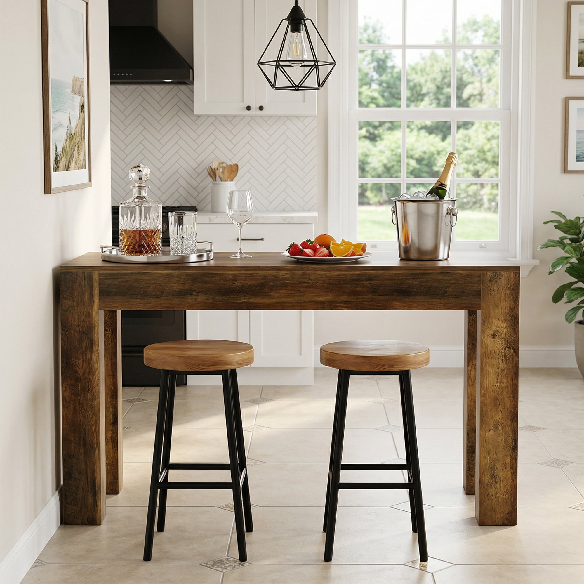 MAYEERTY 63 Inch Long Rectangular Counter Height Pub Table, Farmhouse Wooden Bar Table with Four Sturdy Legs for Breakfast Nook and Home Gathering