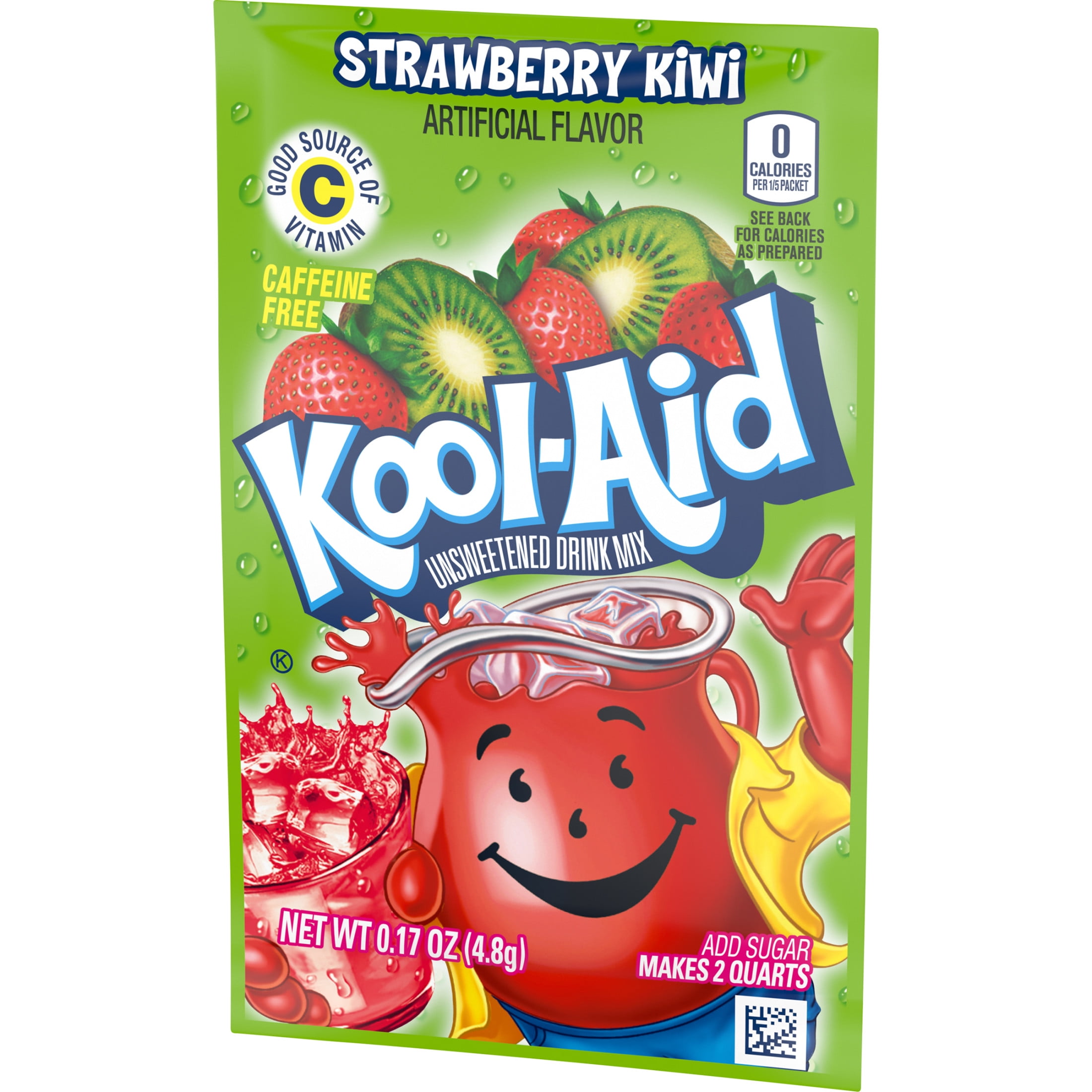 Kool-Aid Unsweetened Drink Mix, 1 Packet, for Flavorful Hydration and Shareable Refreshment, Strawberry Kiwi Artificially Flavored, Good Source of Vitamin C, Caffeine Free, 0.17 oz