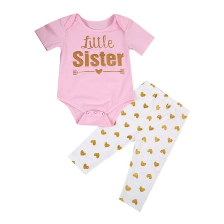 

Musuos Matching Outfits Set Big Sister T-shirt Little Sister Romper with Long Pants