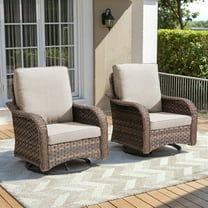 Unnifurnzi Outdoor Swivel Rocker Patio Chairs-High Back Outdoor Rocking Chairs Set of 2 All Weather Wicker Patio Chairs for Porch Balcony Deck-Brown/Beige