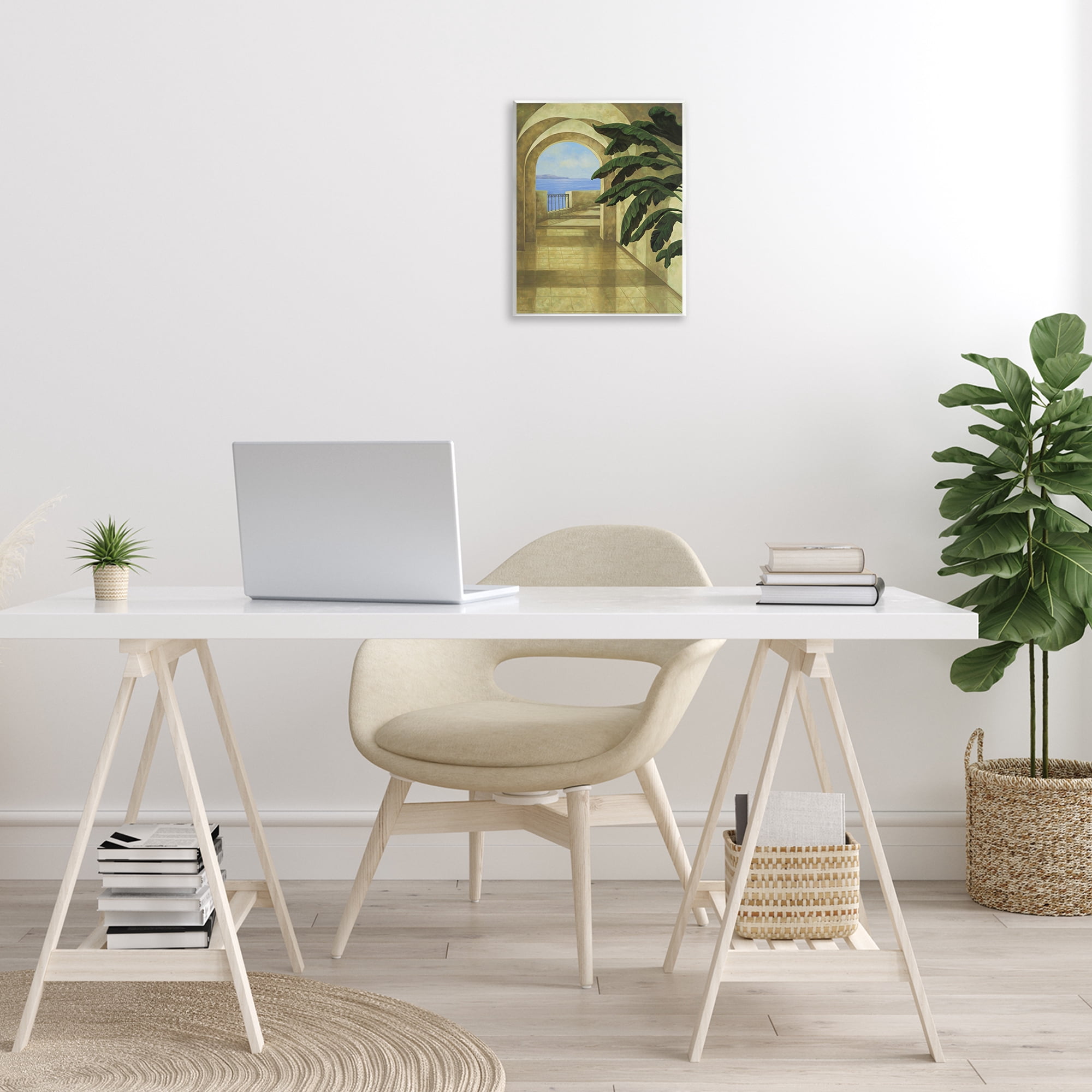 Stupell Industries Coastal Villa Palm Town & City Painting Unframed Art Print Wall Art, 11 x 14