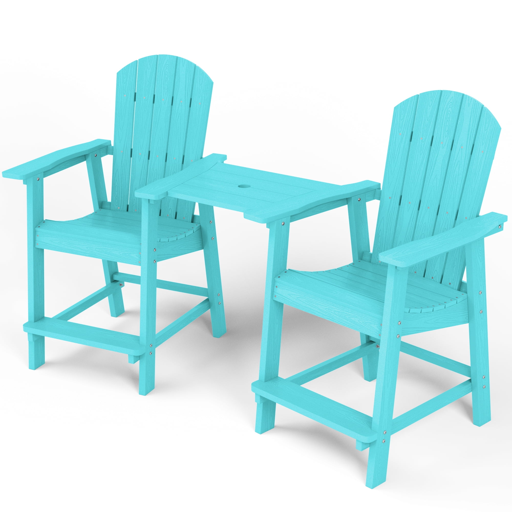 WINSOON Tall Adirondack Chair Set of 2 with Connecting Tray,Outdoor Bar Stools-Baby Blue