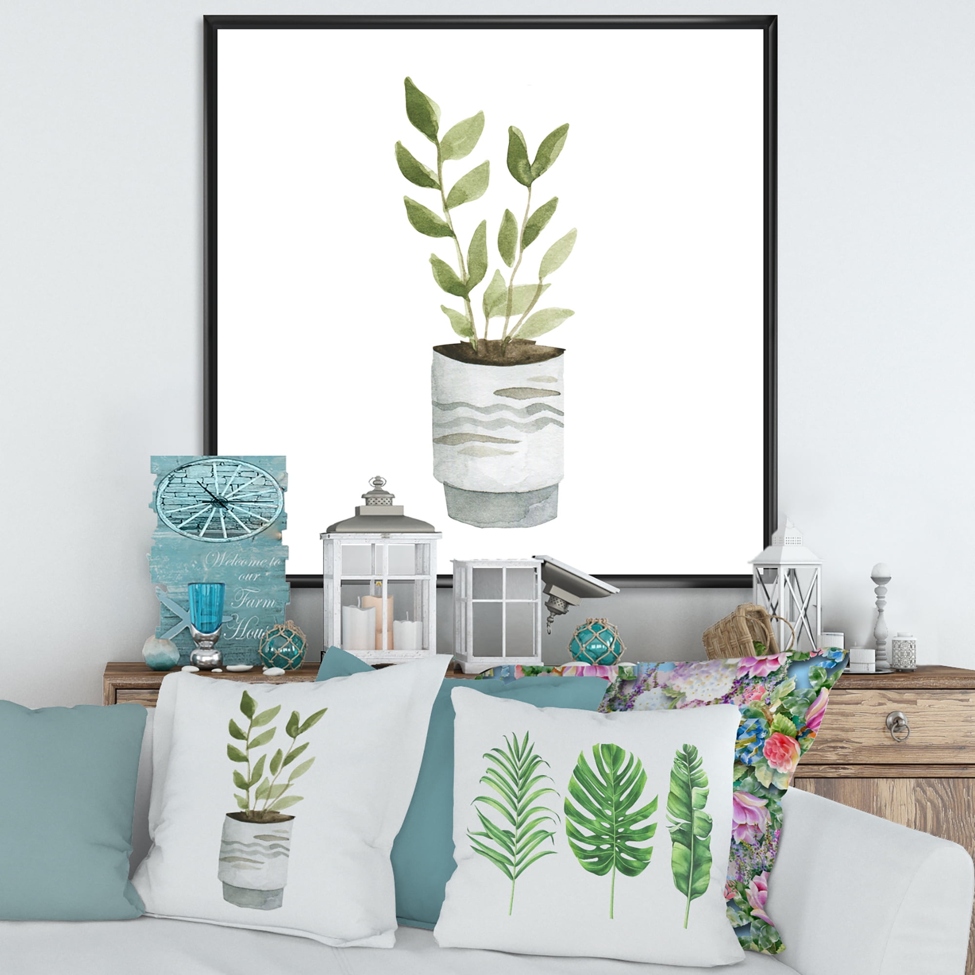 Designart 'Indoor Green Home House Plants in Pots II' Traditional Framed Canvas Wall Art Print