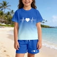 thumbnail image 2 of CUZIBR Toddler Gradient Letter Print Summer Outfit Sets O-Neck Short Sleeve T-Shirts Shorts Kids Girls Casual Two Piece Clothes Sets,Blue,5-6 Years, 2 of 5