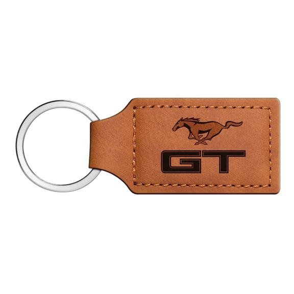 iPick Image for Ford Mustang GT Rectangular Brown Leather Key Chain, Official Licensed