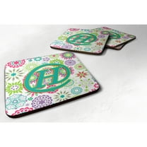 Letter H Flowers Pink Teal Green Initial Foam Coaster Set of 4