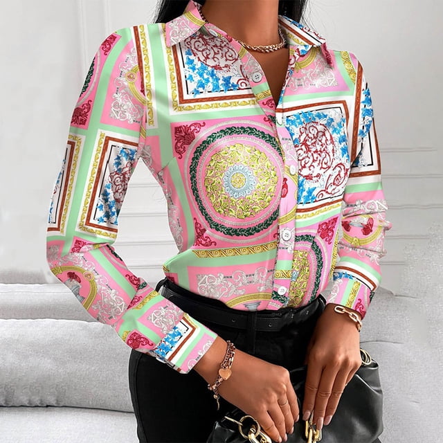 Puntoco Mujer Verano Moda Delgado Profesional Cuello en V Estampado Casual Manga completa tops Blusa Puntoco Puntoco-7528