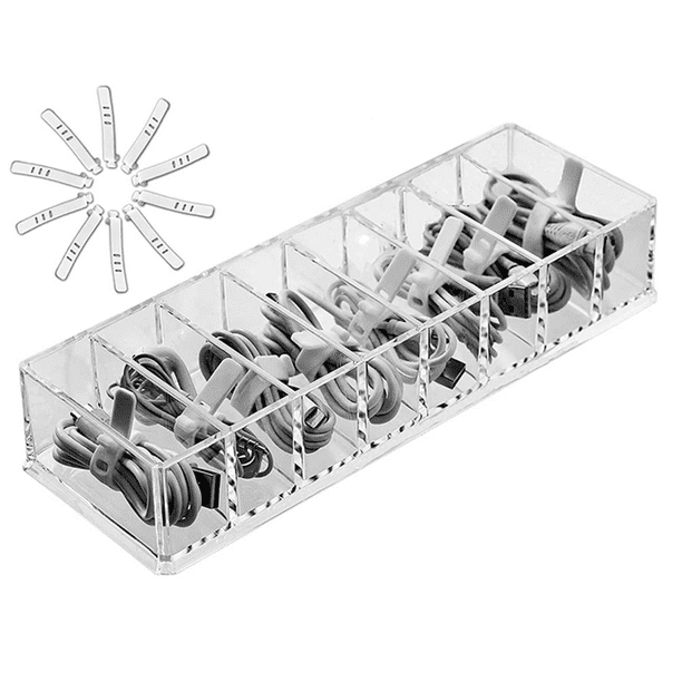 Caja organizadora de cables de carga transparente, caja de gestión de cables de datos, clasificador de cables USB, caja organizadora de cosméticos compacta, organizador y almacenamiento de