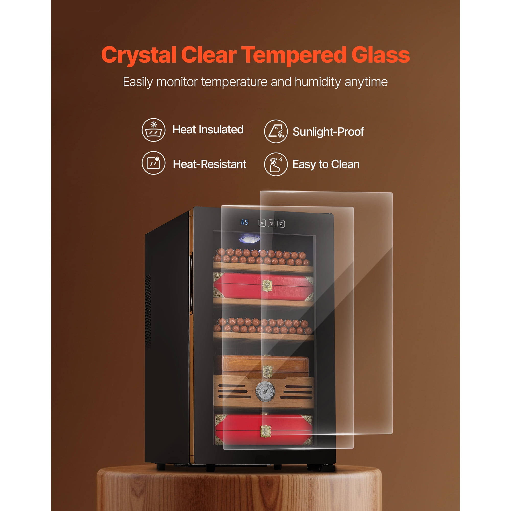 KFFKFF Electric Humidor Cabinet, 48L Capacity, Holds Up to 350 Cigars, Features Cooling Temperature Control, Spanish Cedar Shelves and Drawers, Mechanical Hygrometer, Four-Tier Design