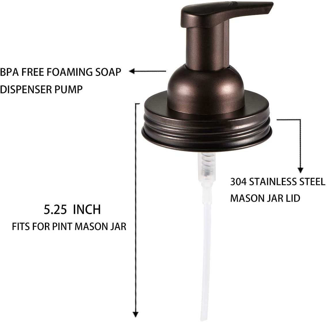 Mason Jar Foaming Soap Dispenser Lids Bronze Rustproof Stainless 2 Pack-Stickers 