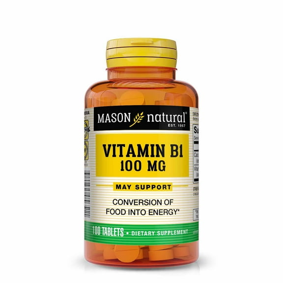 Mason Natural Vitamin B1 (Thiamin) 100 mg - Healthy Conversion of Food into Energy, Supports Nerve and Immune Health, 100 Tablets