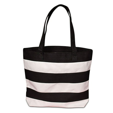 - Black and White Striped Canvas Tote Bags | Length - 16 3/4