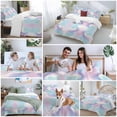 thumbnail image 5 of 3 Piece Abstract Minimalistic,Duvet Cover Set Full Size,Microfiber Comforter/Quilt Cover with Corner Ties and 2 Pillowcases,Turquoise Pink Ombre Aesthetic Color Art Soft Bedding with Zipper Closure, 5 of 8