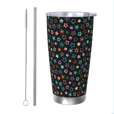 

Uemuo Multi-Colored Stars Print Travel Coffee Mug 20oz Double-walled Car Cup Stainless Steel Insulated Tumbler Leak-proof Travel Cup Reusable Straw Car Cup-Straw Two-piece Set
