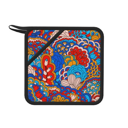 

1 Pc Silicone Anti-Hot Hot Pads Oven Mitts Heat Resistant Pot Holders With Pockets Non Slip Oven Glove Potholder For Kitchen Cooking Bbq Baking 7.1in Abstract Colored Flowers