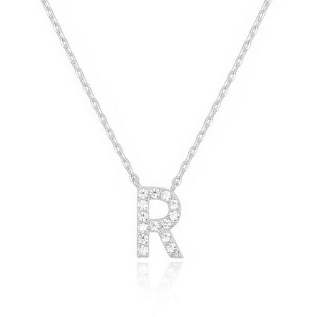 Bonjour Jewelers 14k White Gold Created White Sapphire Initial R Letter Pendant Necklace Plated