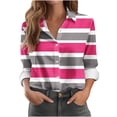 thumbnail image 2 of Long Sleeve Tops for Women Long Sleeve Lapel Collar Button Up L Loose Striped Printed Color Block Casual Shirt Tops,Hot Pink 2,XL, 2 of 5