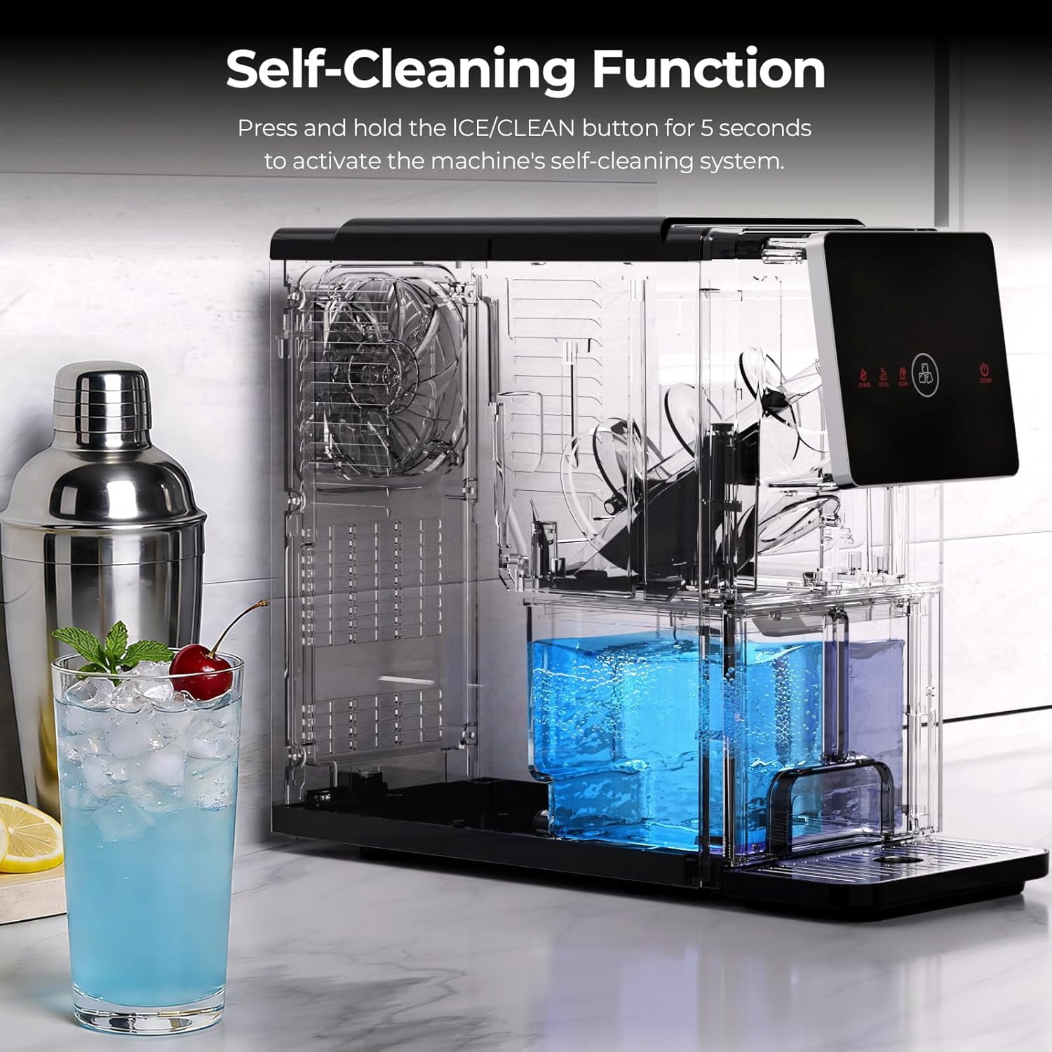 WAA Countertop Nugget Ice Maker 33 lb/24H Self-Cleaning, Touch Screen,Auto Ice Drop (1.8L Tank & 1.5 lb Storage)