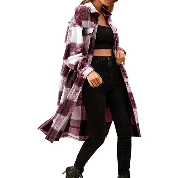 Txlixc Chaqueta a cuadros para mujeres, chaqueta de bolsillo para adultos Txlixc moda