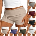 thumbnail image 2 of HongQid Women Biker Shorts High Waist Ribbed Knit Stretch Fabric Shorts Fold Over Waistband For Workout Daily Wear Hot Shorts Loungewear Bottoms, 2 of 7
