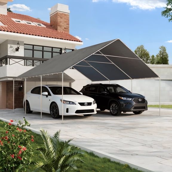 Carports 20x20 heavy duty, Waterproof & UV Protected Garage Top Tarp Shelter Cover, Outdoor Portable Garage for Car, Boat Tent, Grey/White