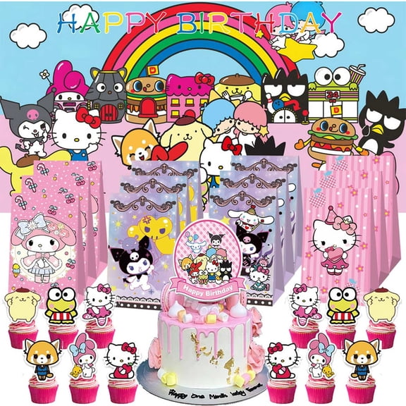 Sanrio Goodie Bags Treat Candy Decorations Party Favor Supplies Birthday Cake Topper Backdrop Banner