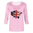 thumbnail image 4 of WREESH Womens Great Britain Uk Flag T-Shirts Casual 3/4 Sleeve T-Shirts Round Neck Cute Tunic Tops Basic Graphic Tees Blouses Loose Fit Pullover Pink, 4 of 5