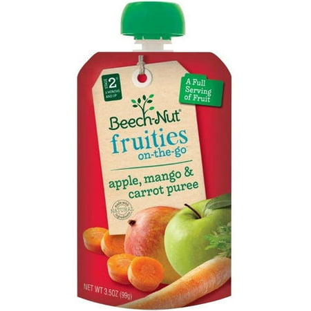 Beech-Nut Fruities on-the-Go Apple, Mango & Carrot Puree Baby Food, 3.5 oz, (Pack of 12)