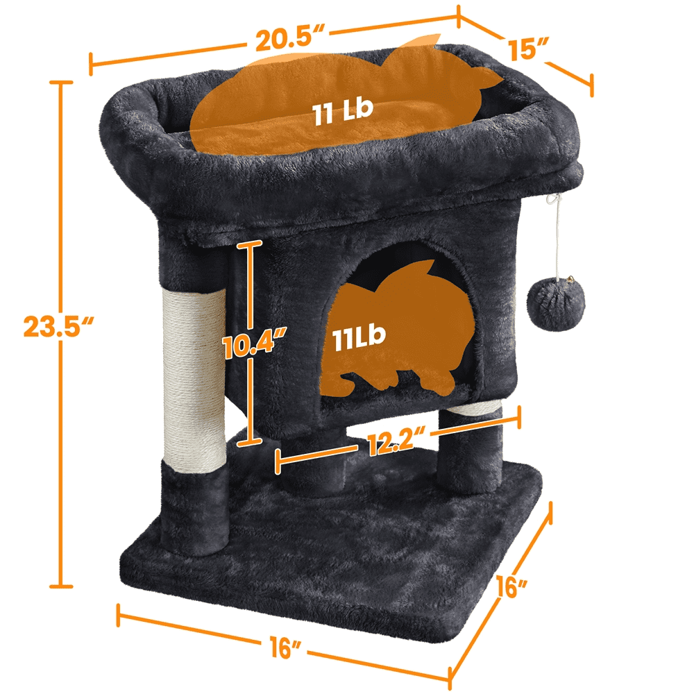 Alden Design 23in 2-Level Cat Tree Condo with Scratch Posts, Black