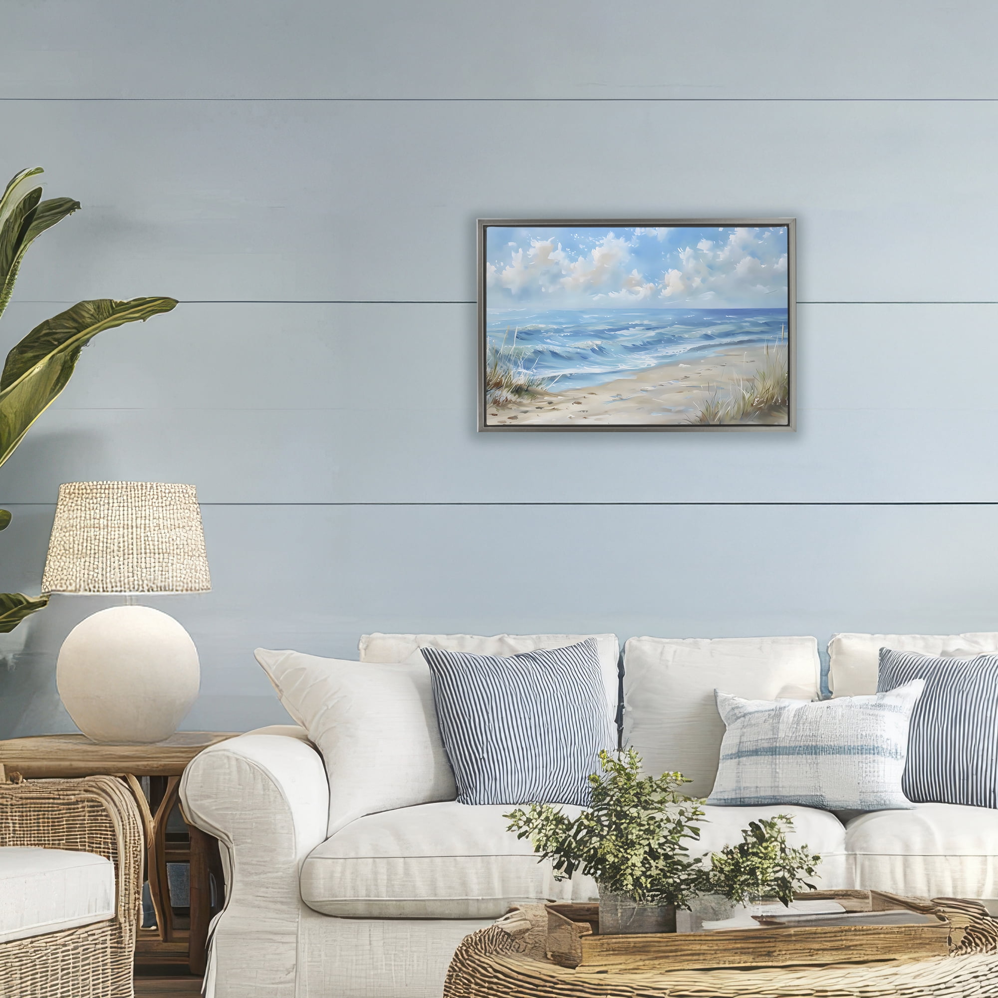 Stupell Industries Coastal Tranquility Horizon Gray Framed Floater Canvas Wall Art, design by Creative Studio
