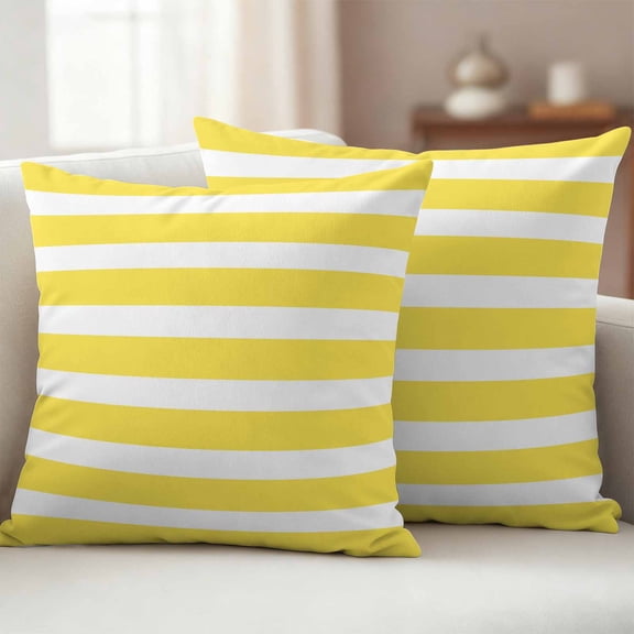Pack of 2 Outdoor Pillow Covers 18x18 Inch Waterproof Yellow Striped Throw Pillow Covers,Decorative Couch Pillow Shams Protectors Modern Simple Monochrome Geometric White Patio Cushion Pillowcases