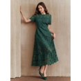 thumbnail image 3 of Emerald Green Lace Midi Dress With Short Sleeve And Ruffled Hem, 3 of 30