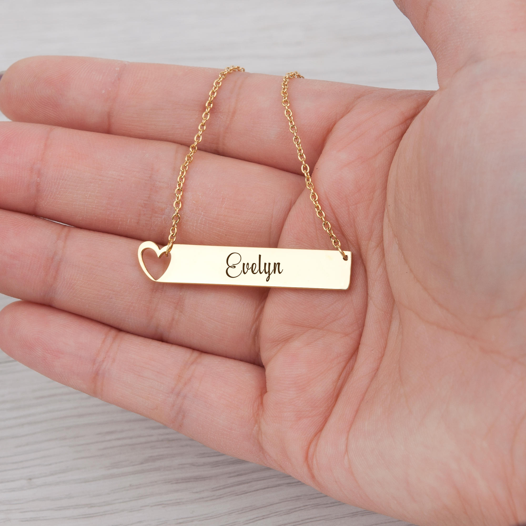 Personalized Bar Birthday Day Name Necklace Heart Custom Gift for Mom Women's Heart Bar Name Necklace Stainless Steel Gift for Girlfriend Fiancee Engravable Couples Free Gift Box Ships Next Day
