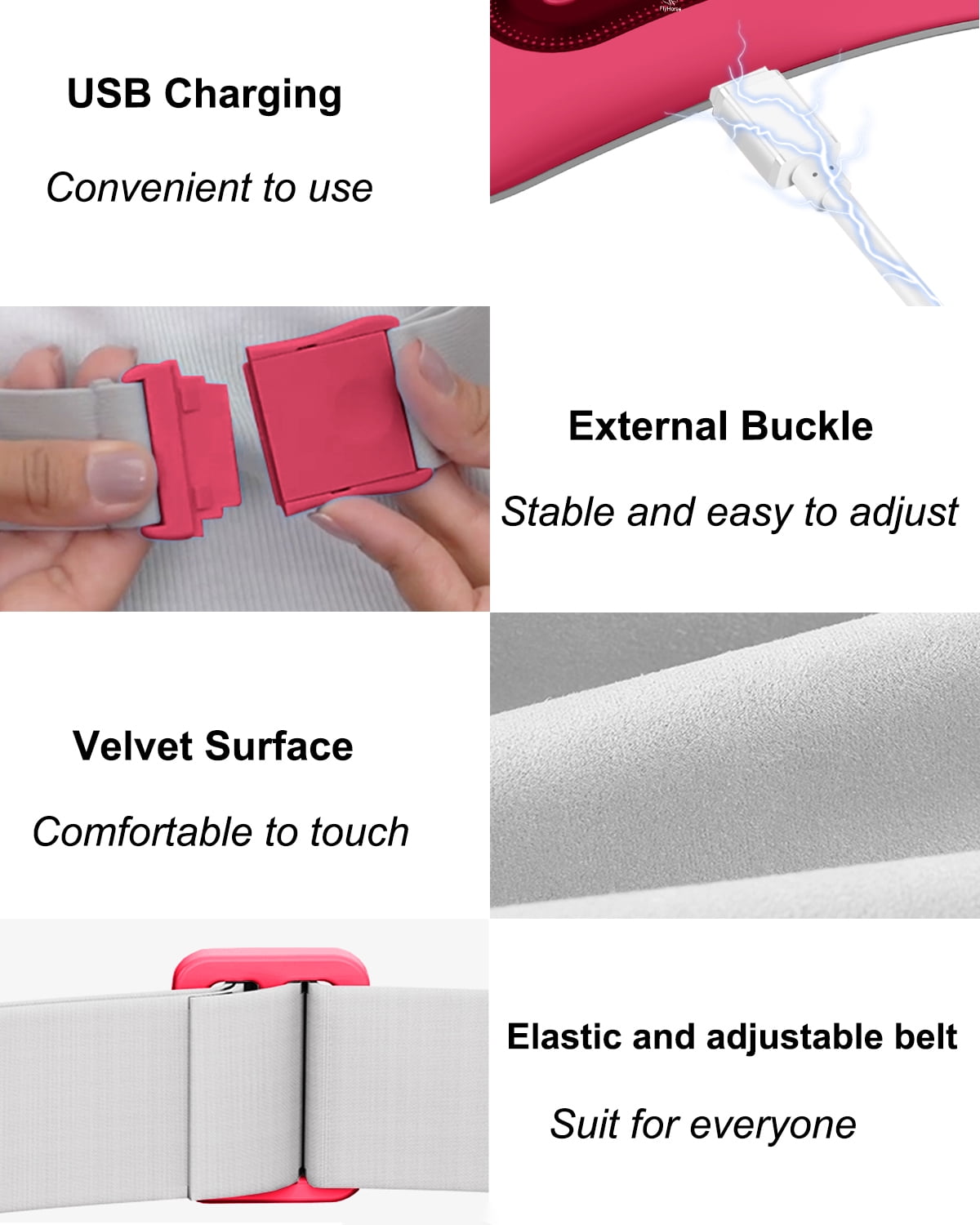 Electric Heating Pad,Portable Cordless Menstrual Heating Pad with 4 Heat Levels and 4 Massage Modes, Fast Large Heating Belly Wrap Belt(Rose Red)