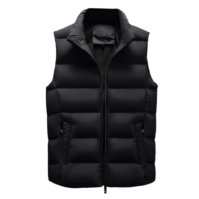 Men's Autumn And Winter Warm Coat Vest Solid Color Sleeveless Vest Fashion  Stand-up Collar Zipper Winter Jacket Mens 