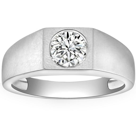 Pompeii 1 Ct Solitaire Lab Grown Men's Diamond Wedding Ring in 10k White Gold