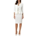 thumbnail image 2 of INSPIRE CHIC Women's 2 Piece Tweed Suit Button Down 3/4 Sleeve Jacket Pencil Skirt Set L White, 2 of 6