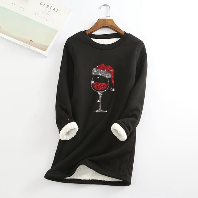 Hauts pour Femmes 2023 Mode Féminine Noël Imprimé Manches Régulières Hiver Ample Vacances Décontracté Manches Col Rond Chemise Hauts Tenues Femmes Hiver en Solde